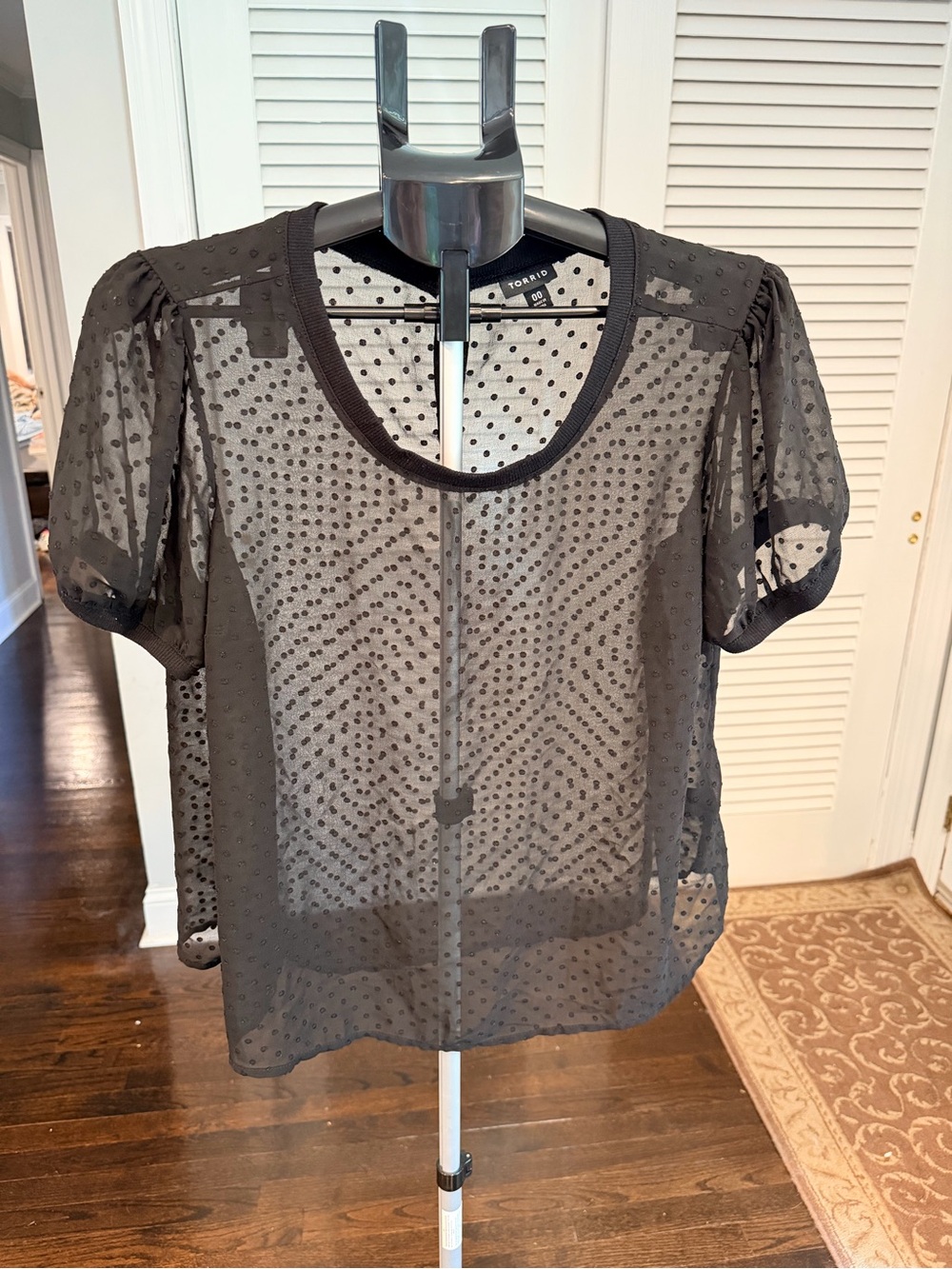 torrid Black Sheer Polka Dot Puff Sleeve Top